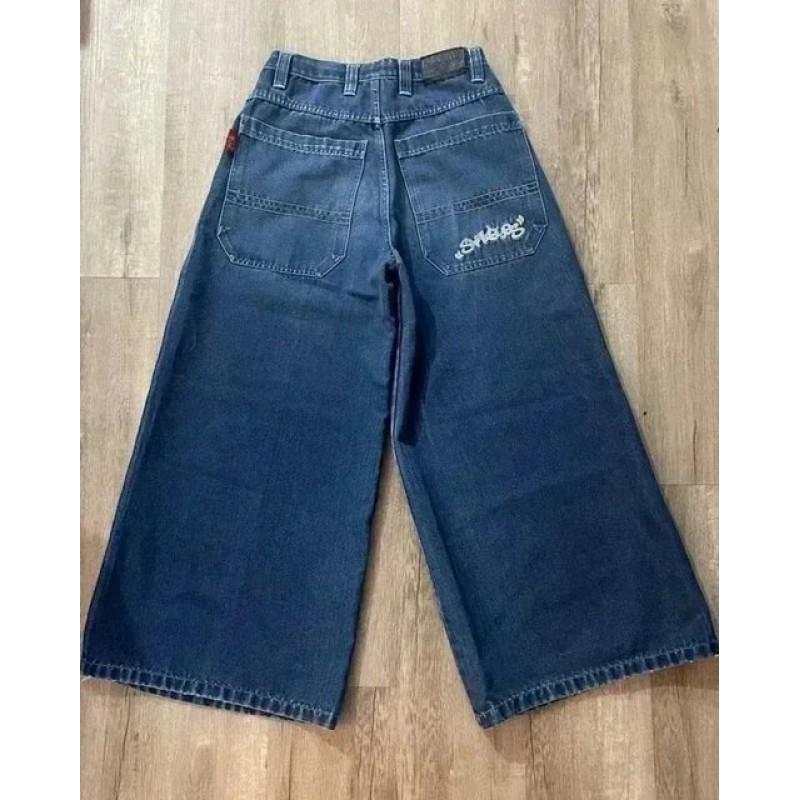 Mens Y2K Hip Hop Wide Leg Straight Fit Denim Jeans - Washed Cotton Loose Streetwear Style