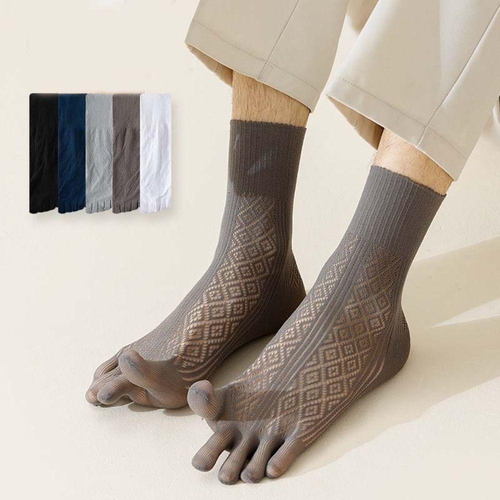 

5Pairs Mesh Thin Five Finger Socks Men Anti-Odor Mid-calf Stockings Spring Summer 5Pairs White