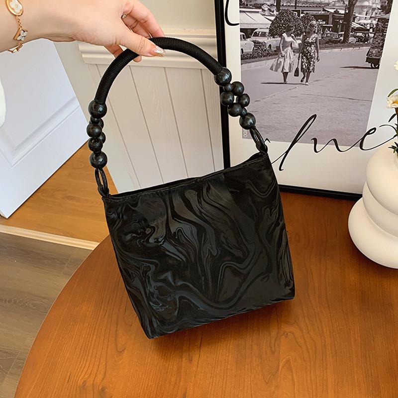 Chic Beaded Handheld Bag For Women 2024 Trendy Wooden Tote In Soft Colors