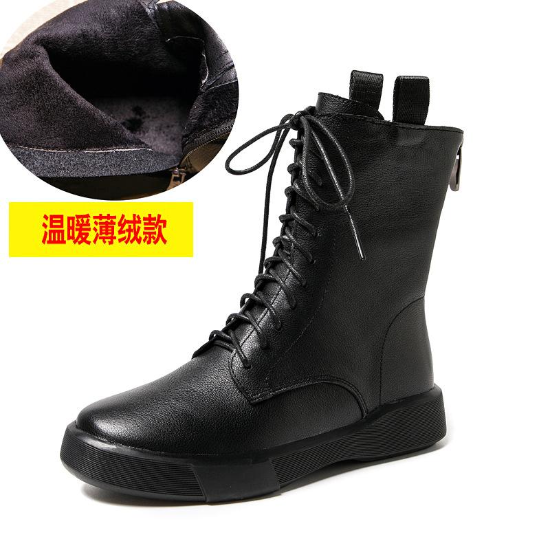 Leather Martin Boots Platform Casual Women's Boots 2025 Autumn and Winter Women's Shoes Small Medium Boots Velvet Short Boots Women