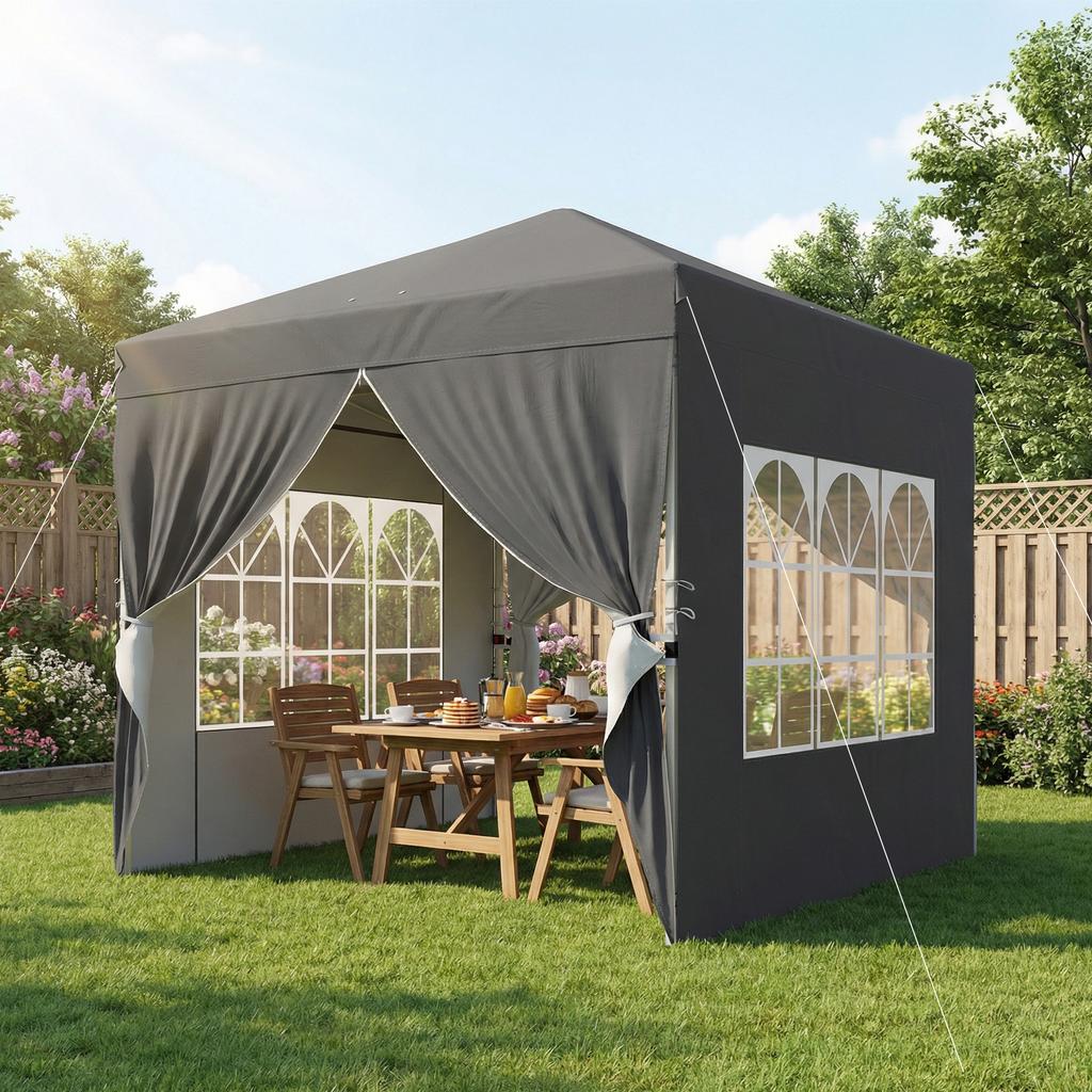 Garden gazebo 2.5 x 2.5 m pop up height-adjustable folding gazebo UV50+ protection easy setup dark grey
