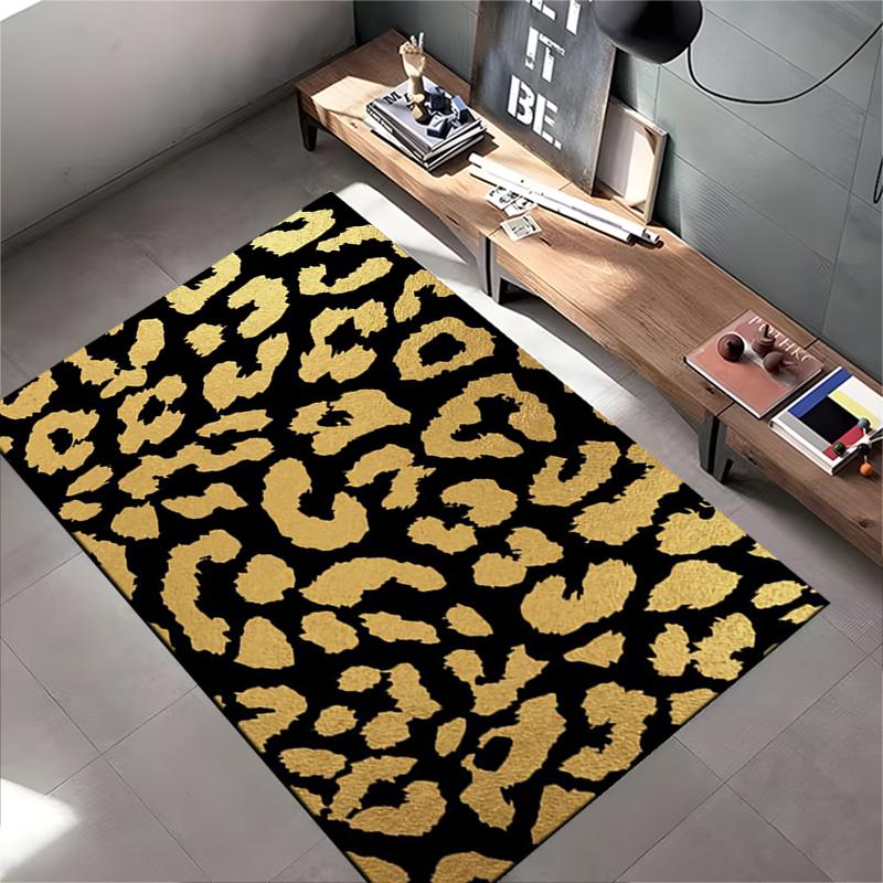 Leopard Print Area Rug - Black and Gold Modern Living Room Carpet Suitable for use as an anti-slip for living room bedroom sofas