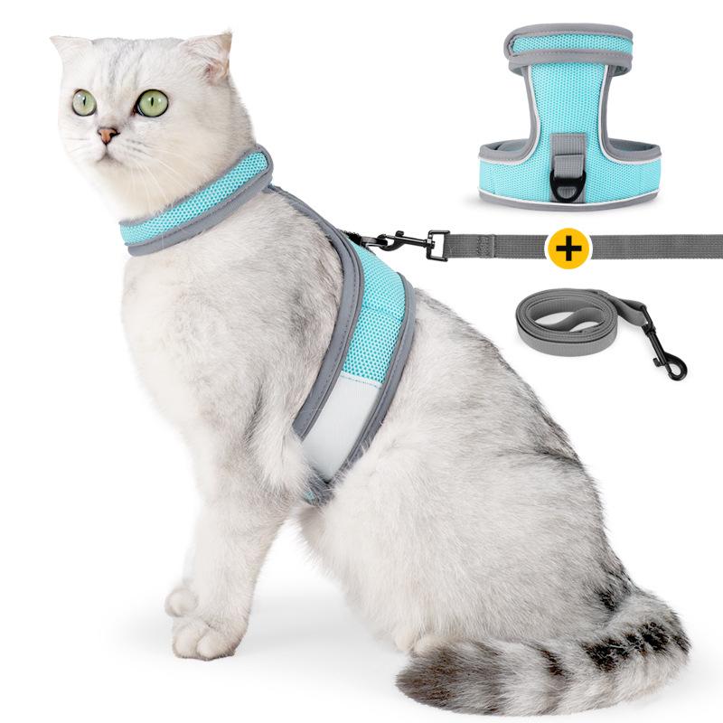 Cat Leash Velcro Reinforced Anti-escape Reflective Cat Leash Pet Chest and Back Strap Set Breathable