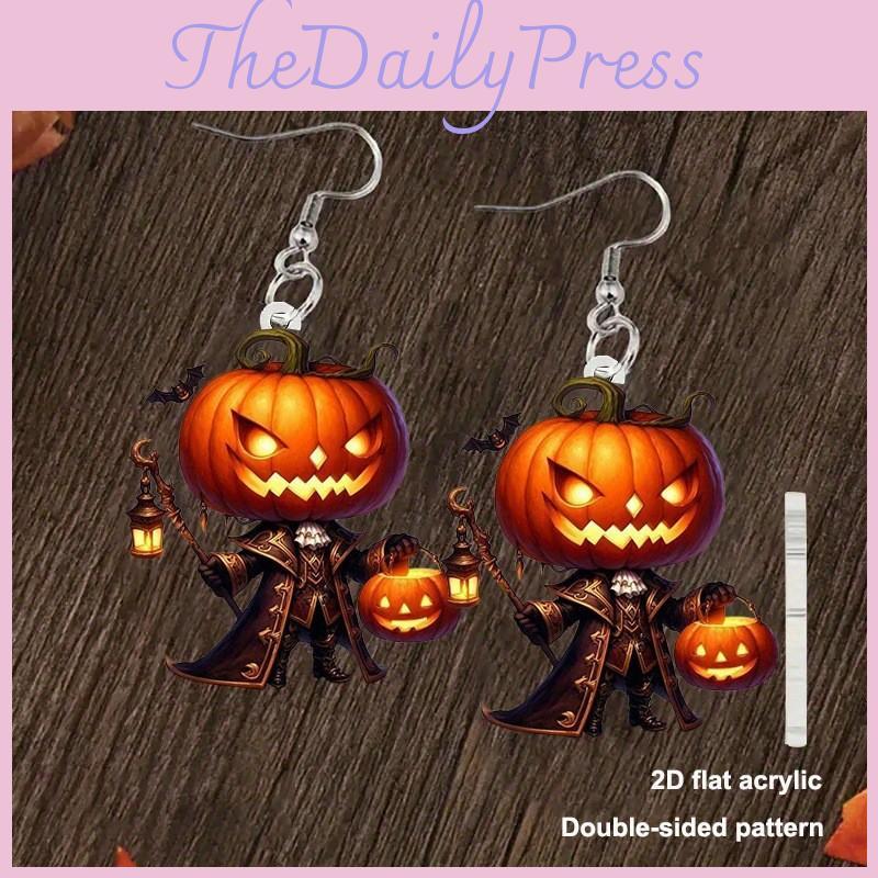 Halloween Themed Cartoon Pumpkin Pattern Women Acrylic Earrings For Men Or Women