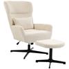 360 Degrees Swivel Lounge Chair with Stool, Height-Adjustable, Chenille Cover, with Lumbar Cushion, Cream White