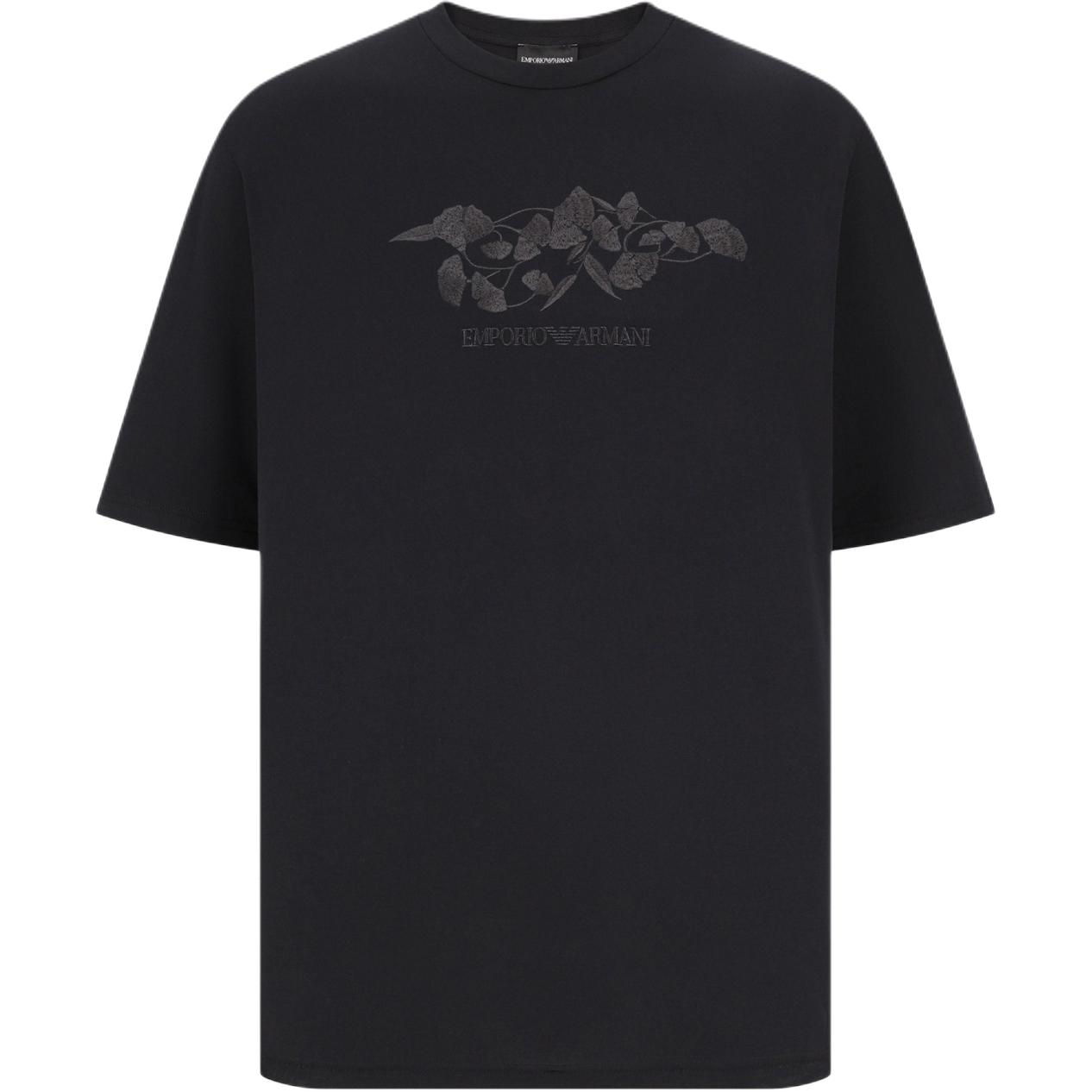 

Emporio Armani Letter Logo Ginkgo Embroidery Loose Round Neck Short Sleeve T-Shirt Men tops Black 3D1T9S-1J7FZ-0999 XS