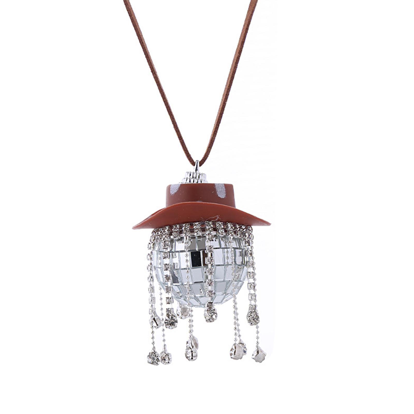 

Discos Ball Car Mirror Ornament Cowboy Hat Discos Ball with Crystal Tassels Car Accessories Tree Hangable Ornament Decor 10