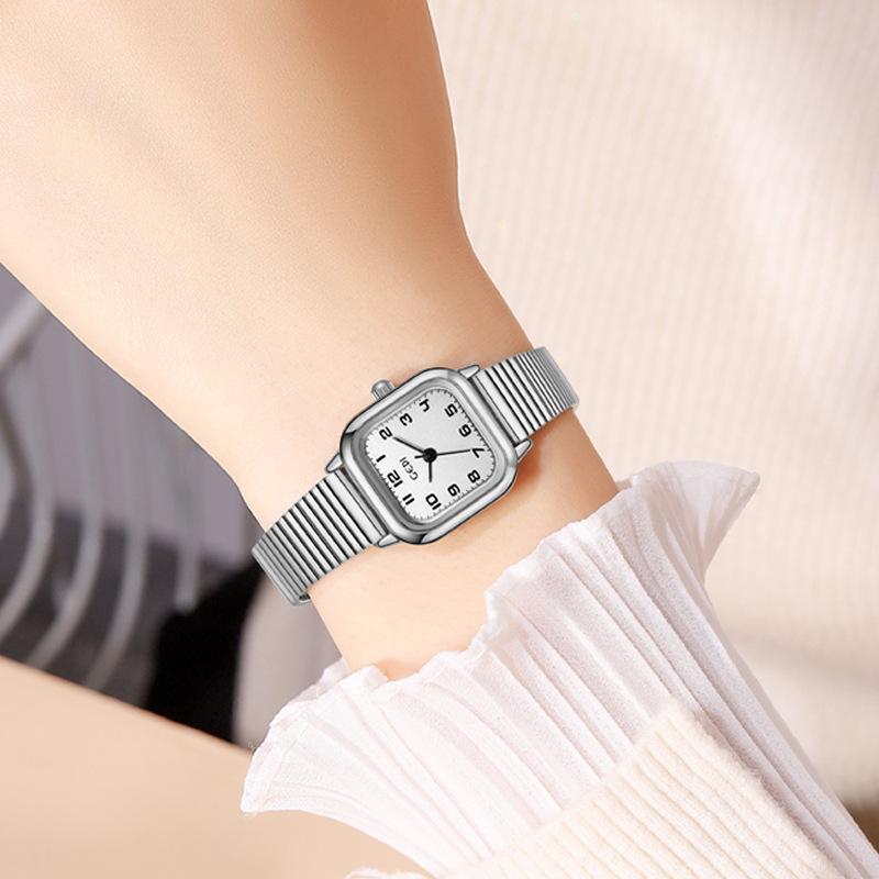 Small Square Plate Student Watch Simple High-End Steel Belt Quartz Watch Women'S Waterproof Guangzhou Watch