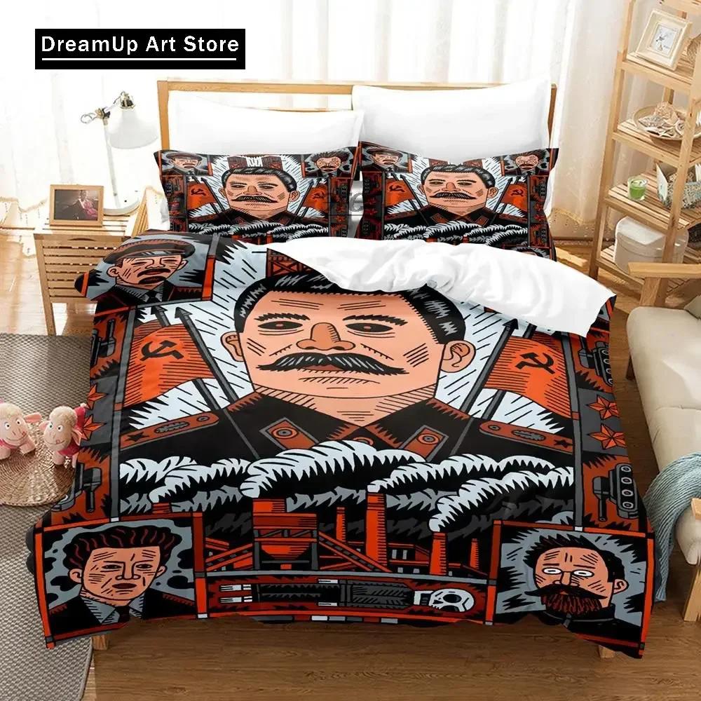 3D Print Fashion Stalin Soviet Union Portrait Bedding Set Boys Girls Twin Queen Full Size Duvet Cover Pillowcase Bed Adult Bedro
