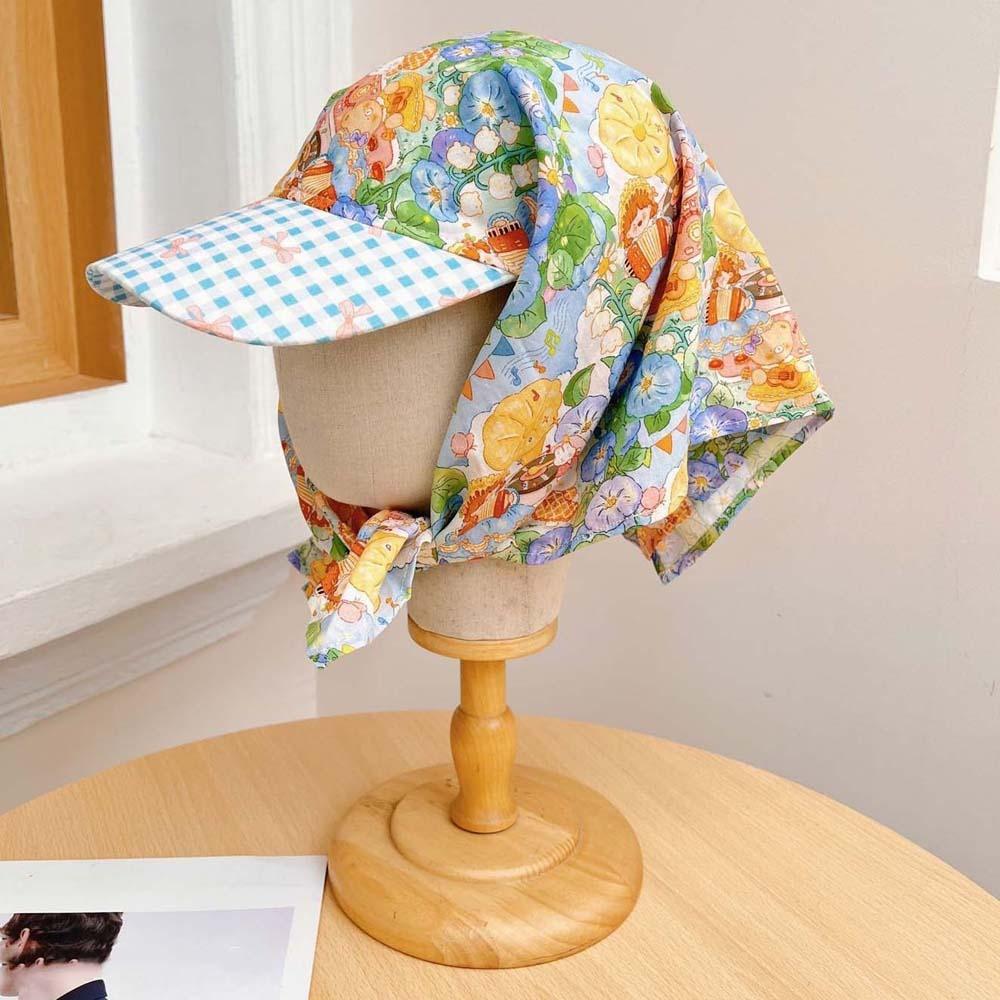 Plaid Headscarf Baseball Hat Floral Triangle Headscarf Hat Driving Scarf Peaked Cap  Summer Outing