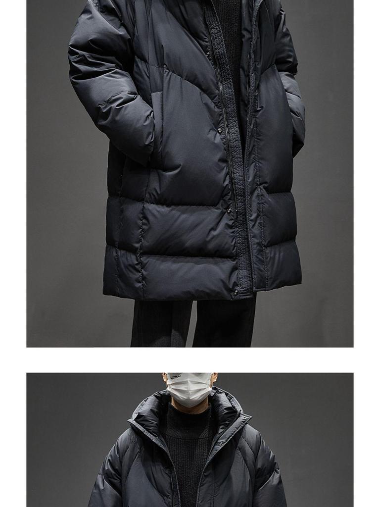 Men's High-End White Duck Down Long Hooded Winter Jacket - Thick and Warm