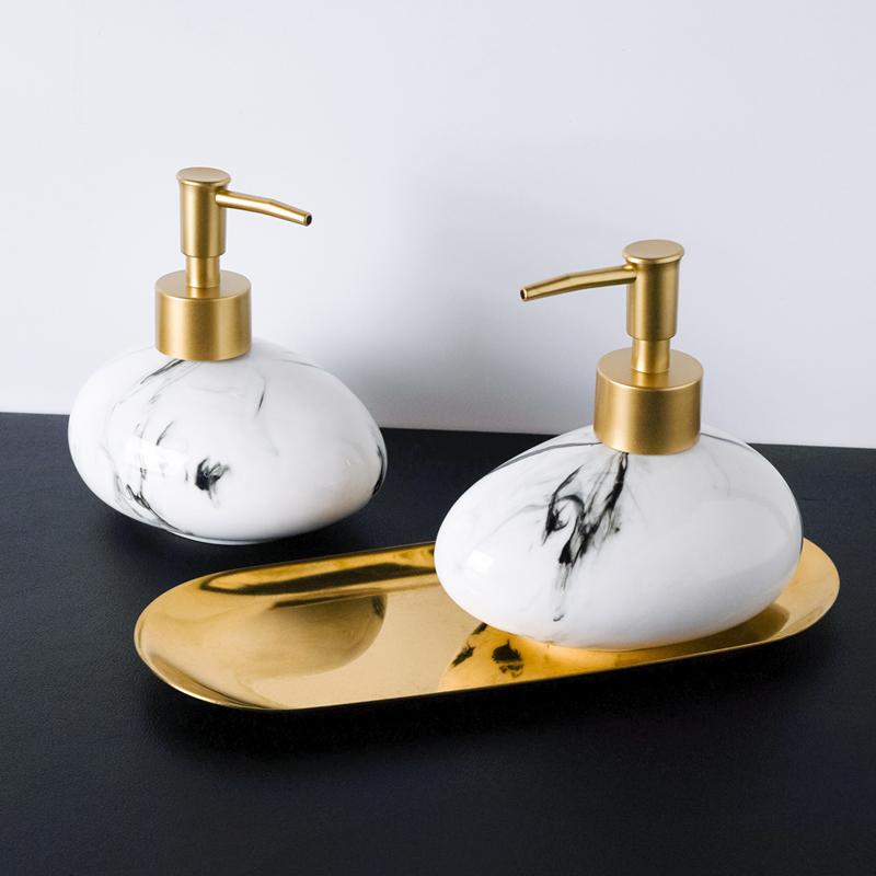 Creative Marbled Ink Dots Ceramic Lotion Bottle Bathroom Accessories Gold Press Shampoo Bottling Container Soap Dispenser Home