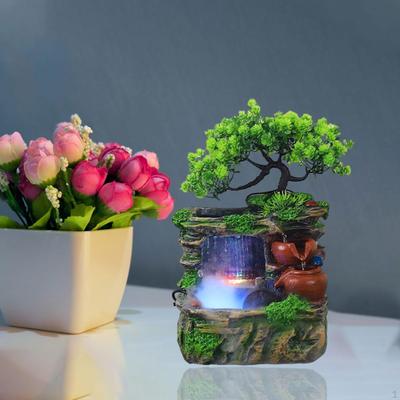 Fonte de Água de Mesa Cachoeira de Rocha Micro Paisagem Com Luzes LED Que Mudam de Cor Estátua Para