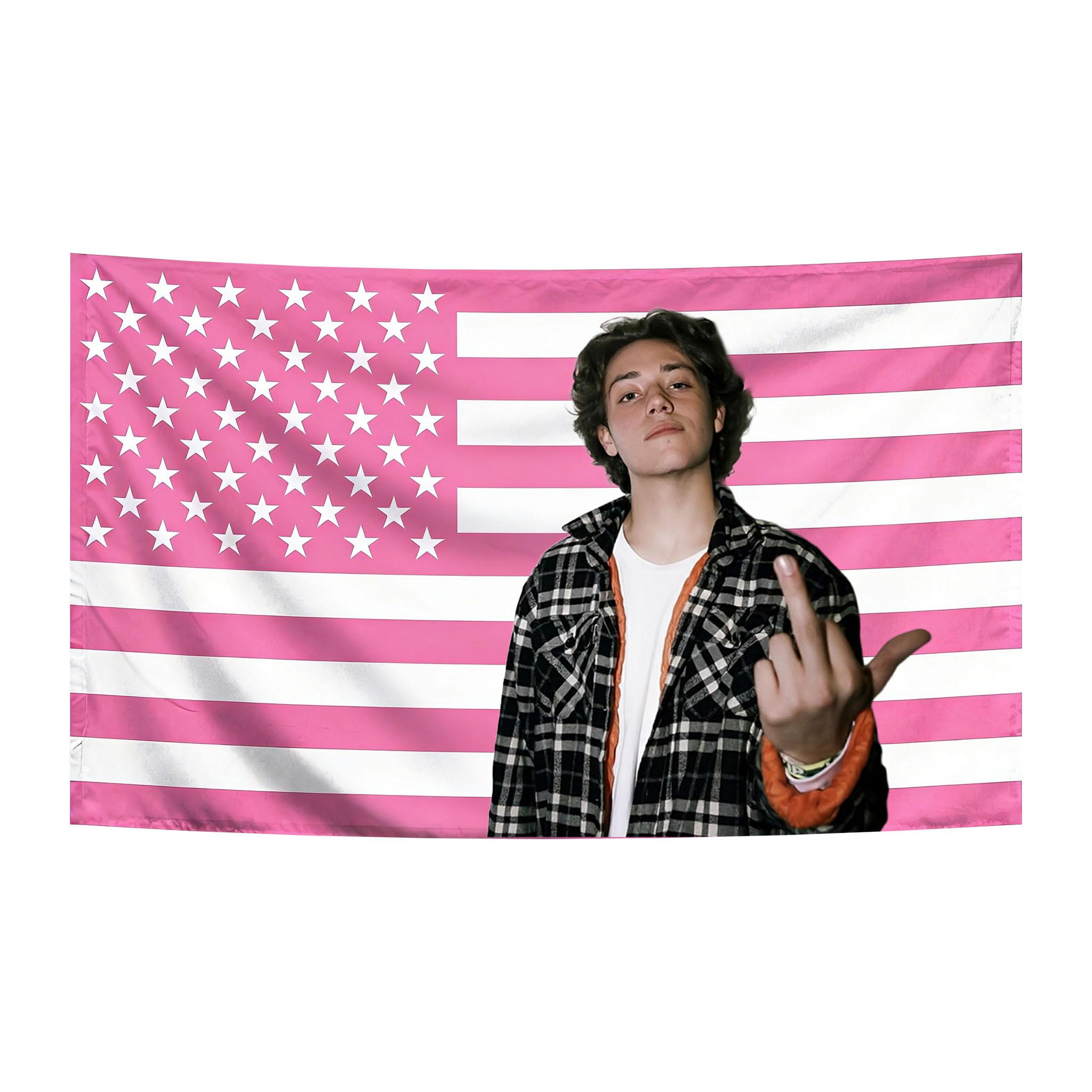 Funny Karl Pink Flag Printed Tapestry TV Character Wall Hanging Hippie Room Wall Aesthetic Background Cloth 74x94cm(29x37in)