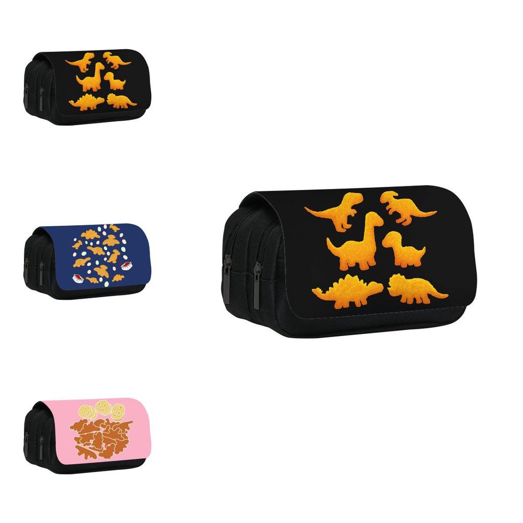Dinosaur Chicken Nugget Double Layer Pencil Case With Nylon Material For Students And School Supplies
