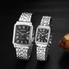 Aroncent Pair Couple Waterproof Square Watch Rome Analog Antique Stainless Silver Anniversary Valentine's Day Christmas Gift for Boyfriend and