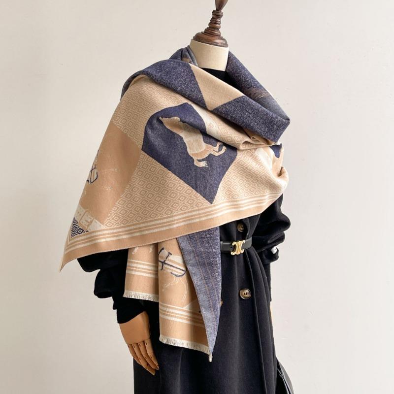 Scarf Ladies Thickened Warm Hermès Orange Horse Jacquard Scarf Autumn and Winter Travel Dual-purpose Shawl Outside