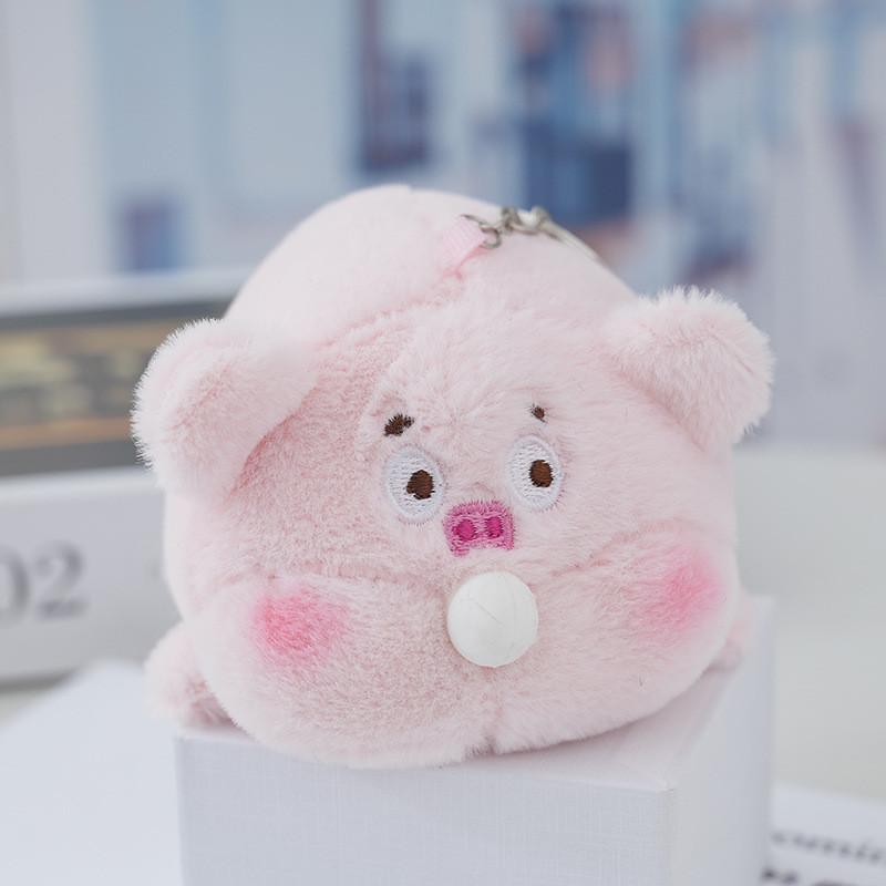 Adorable Bubble Blowing Pig Plush Keychain Cute Stuffed Animal Bag Charm