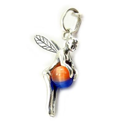 [E9712] - Silver Pendant 'Tinkerbell' Orange Blue Silver - 15x20 Mm