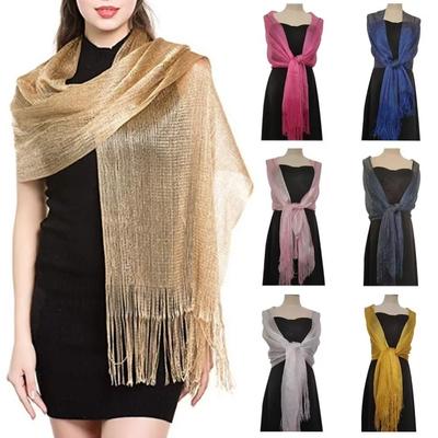Long Banquet Shawl Shiny Bridal Wedding Wrap Fashion Metallic Scarf