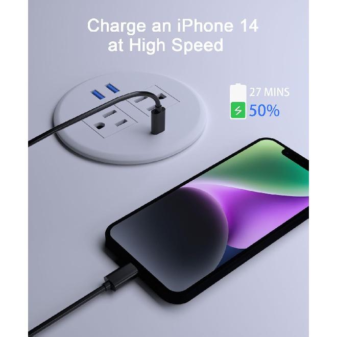 2 Pack Recessed Power Grommet 3 Inch,20W Fast Charging USB C.Fadossu Desktop Flush-Mount Power Grommet Outlet with 2-AC Outlet,3-USB Port,Fit 3-1/8"