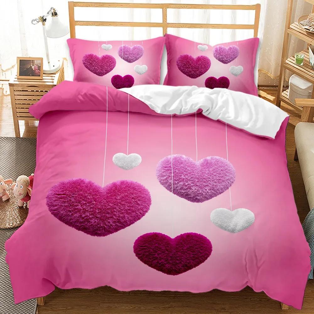 Festival Duvet Cover Set Valentine's Day Print Bedding Set Couple Romantic Polyester Quilt Cover for Lover Full Queen King Size