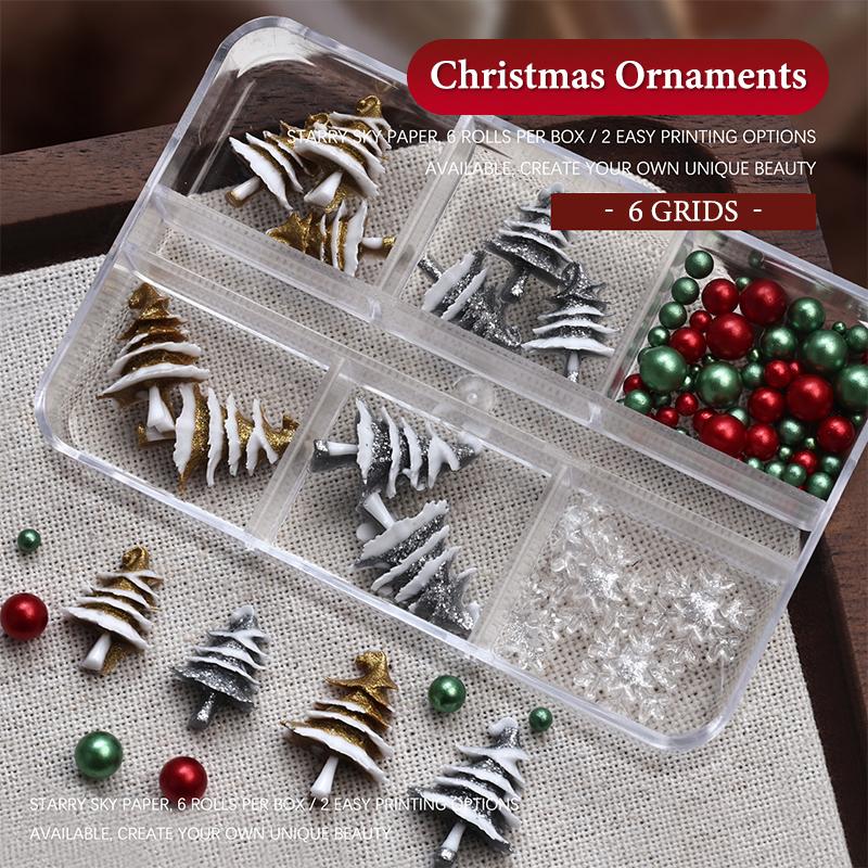 

6 Grids/box Christmas Red/Green Bead Snowflake Nail Rhinestone Mixed Size Colorful Beads Nali Charms Christmas Manicure Jewelry різнокольоровий