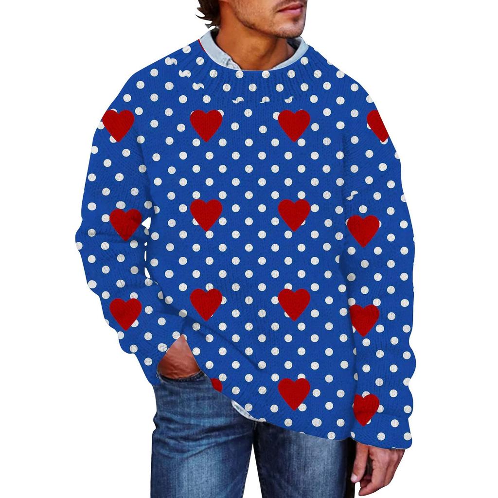 Men's Print Faux Sweater, Crewneck Sweatshirt, Loose Long-sleeved Top
