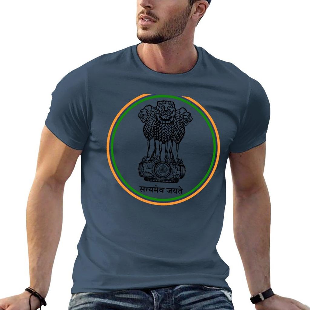 Indien Circled Coat Of Arms T-Shirt Unisex T-Shirt Schwere Baumwolle Anime T-Shirts Für Unisex T-Shirt Unisex Freizeit-T-Shirt