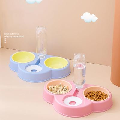 Pet Cat Bowl Automatic Feeder 3-in-1 Dog Cat Food Bowl With Water Fountain Double Bowl Drinking Raised Stand Dish Bowls For Cats