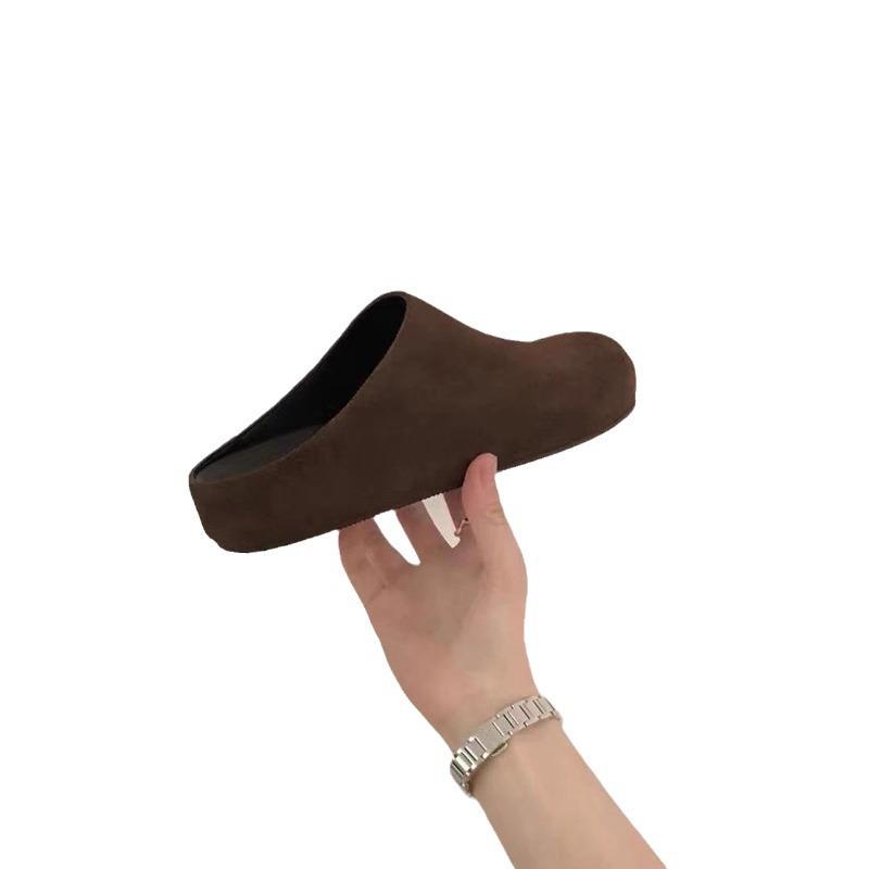 Sheepskin Version~ New Casual Platform Fashion Shoes Flat-bottomed Versatile One-pedal Bag Head Retro Half Slippers Single Shoes Women