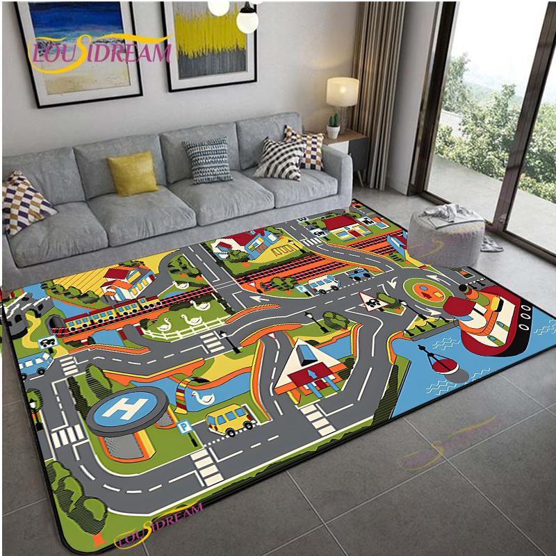 Alfombra Road Traffic Rout Map Carpet Living Room Sofa Coffee Table Bedroom Rugs Kitchen Kid Play Anti-slip Floor Mat Home Decor