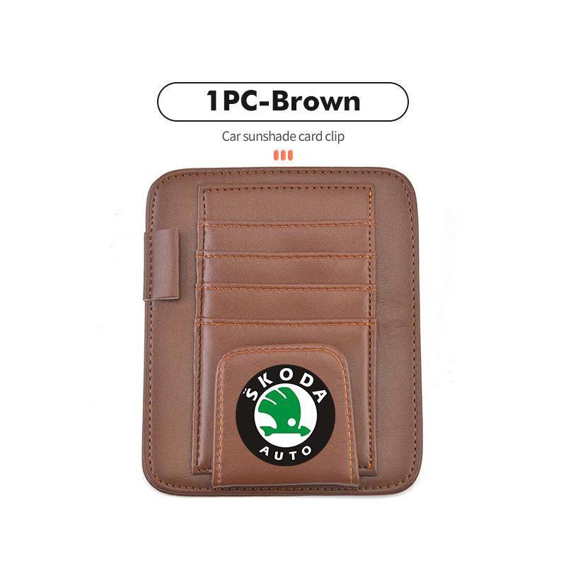 AAABT1 Car Sunvisor Storage Clip Multi-Pocket Card Ticket Clip Organizer Interior Accessories For Skoda S Kodiaq Octavia 2 3 Yeti Karoq