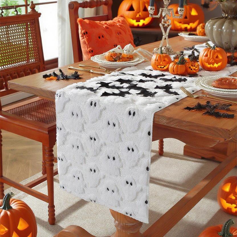 Black Eye Ghost Embroidered Doublesided Table Runner For Party Decor And Event Displays
