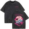 Tokyo Japan Crane Waves Prints Washed T-Shirts Womens Cotton Short Sleeve Tops Street O-Neck Oversize T Shirt Clothes