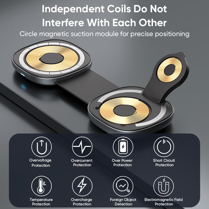 3 in 1 Super Mini Folding Wireless Charger Travel Charger for IPhone 12-16, for Watch S2-S10,Ultra,SE1-3, for Airpods Pro 1/2
