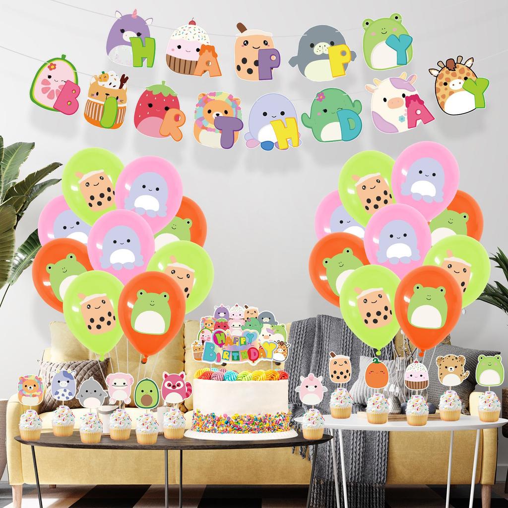 Party Squishmallows Birthday Supplies Cupcake Topper Balloon Banner Decoration