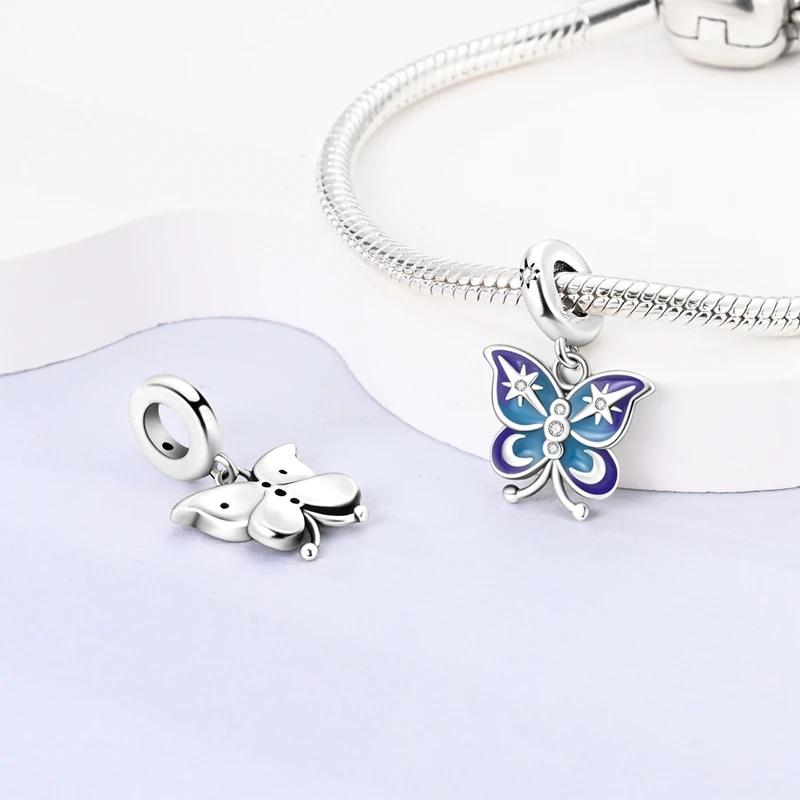 Charm Copper Dreamy Starry Night Butterfly Bead Fits Charm Plata Genuine Bracelets Bead Women Jewelry Crafting DoItYourself