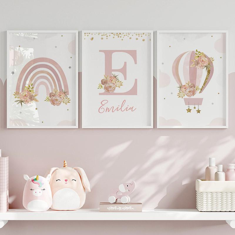 Pink Train Lion Giraffe Rainbow Balloon Flower Wall Art Canvas Prints Painting Posters Prints Pictures Girl Kids Room Home Decor