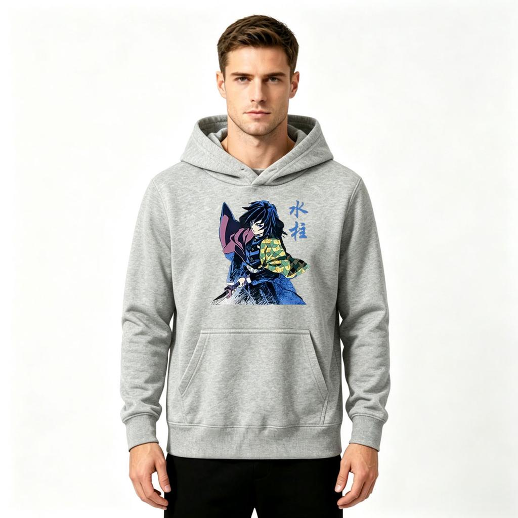 Men Anime Demon Slayer Tomioka Giyuu Print Pullover Hoodie Casual Long Sleeve Sweatshirt