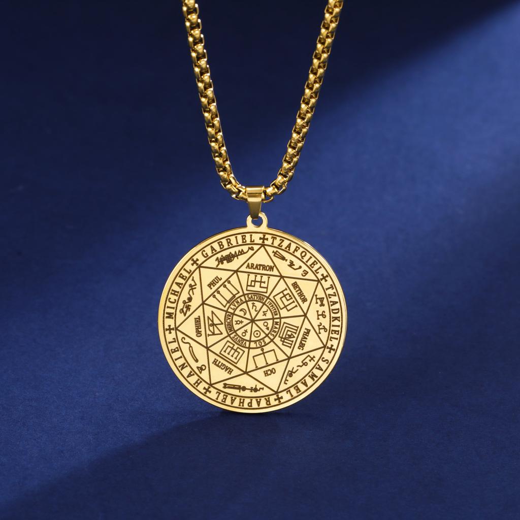 LIKGREAT Seal Of The Seven Archangels Necklaces Stainless Steel 7 Archangels Pendant Protection Amulet Vintage Kabbalah Jewelry