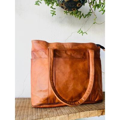 Women's Genuine Reliable Goat Leather Tote Shopping Handmade Bag