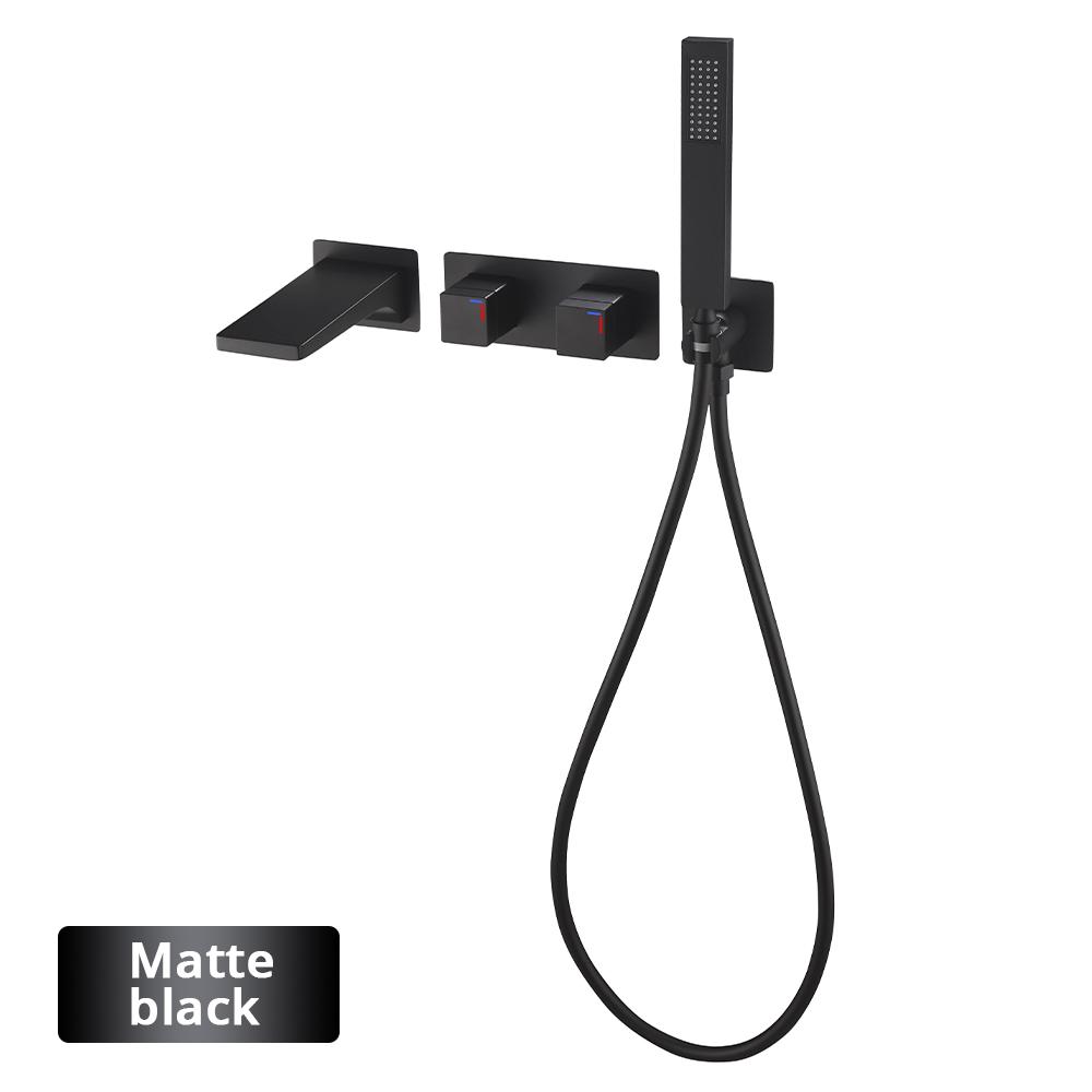 Black Wall Mounted Bathroom Faucet with Hand Shower Single Handle Spout Mixer Tap for Bathtub Modern Stylish Bath Faucets