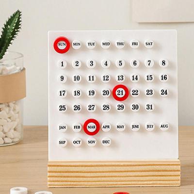 Calendar Desktop Ornaments Manual Ferrule Wood Acrylic Decor Mini Desk for Home Shop