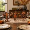 Rustic Fall Desktop Decor 3Pcs Wooden Pumpkin Scarecrow Ornaments, Halloween Table Centerpiece, Seasonal Decorative Wood Pieces Vintage Decoration for