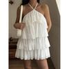 European summer new neck chiffon temperament short cake skirt off-the-shoulder sleeveless dress women