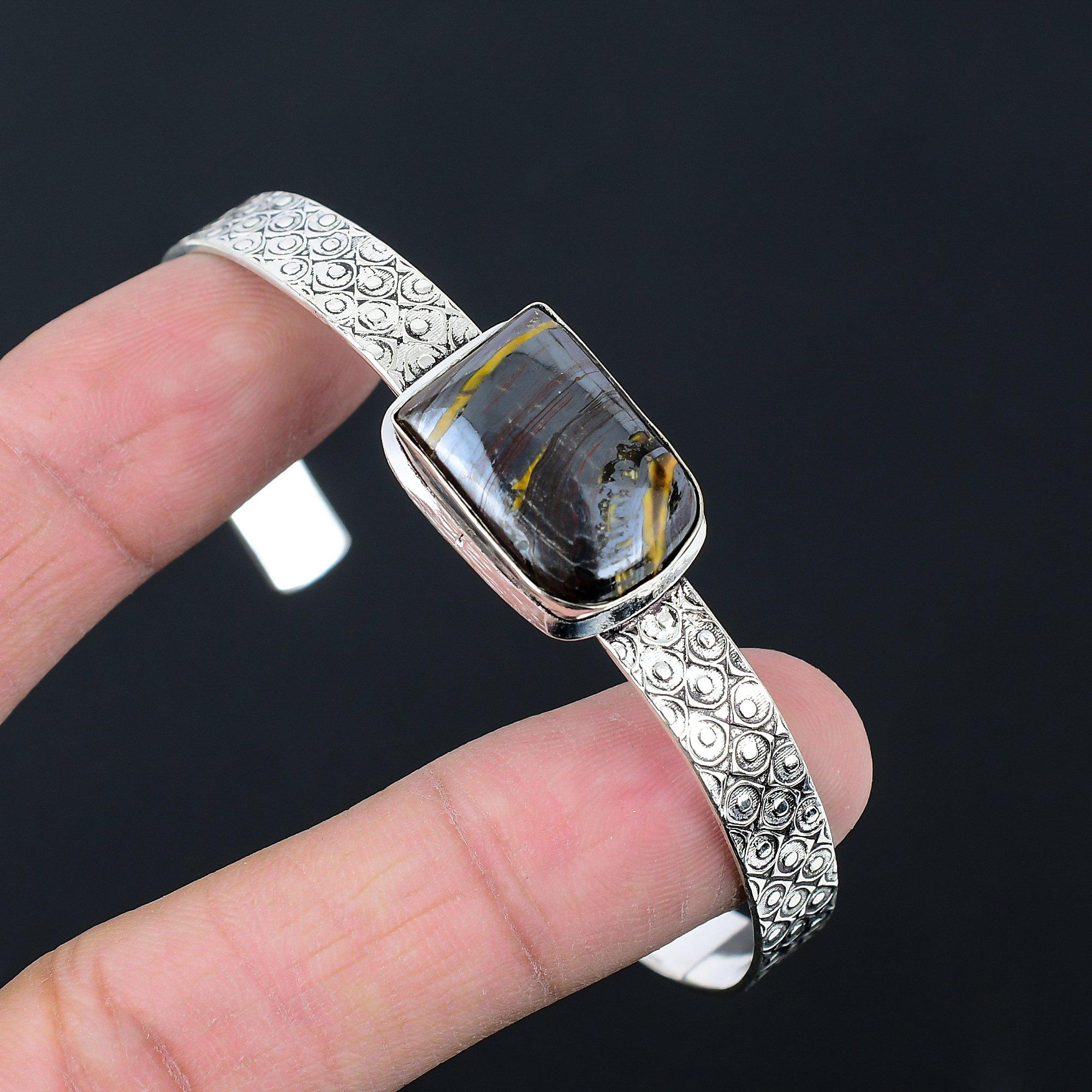 

Sterling Silver Radiant Iron Tiger Eye Stone Wife Art Deco New Bangle Bracelet Adjustable
