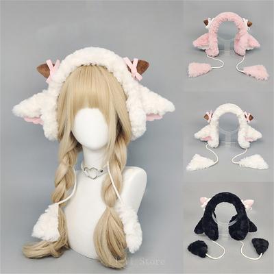 Süßes Schafsohr-Stirnband Plüsch-Ohrenschützer mit Schleife Winterlicher Warmer Ohrenwärmer für Mädchen Niedliches Tier-Cosplay