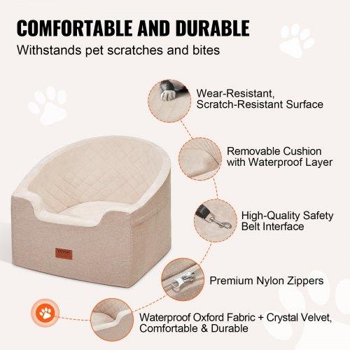 VEVOR Dog Car Seat, Waterproof Dog Booster Seat for Car with A Storage Pocket, Clip-On Safety Leash and Sponge Filling