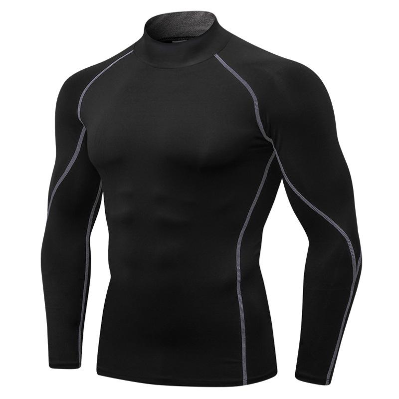 Men's High-Neck Fitness Sports T-Shirt Stretch and Quick-Drying Stand-Up Collar Sweater Long Sleeves